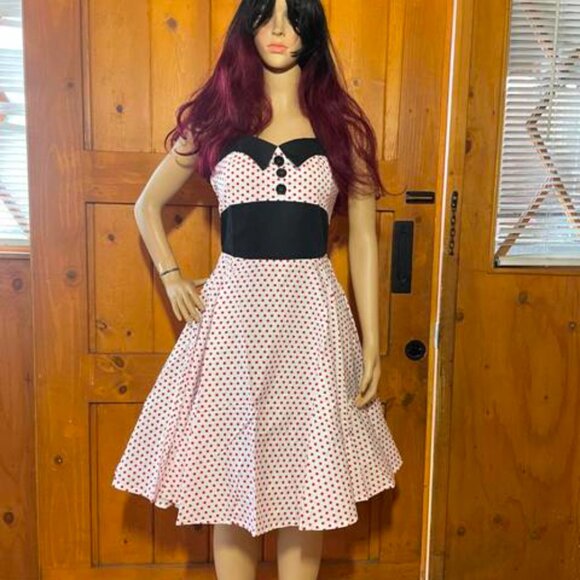 Women's Dress Retro Vintage Swing 1950's halter mini polkadot print - Picture 2 of 5
